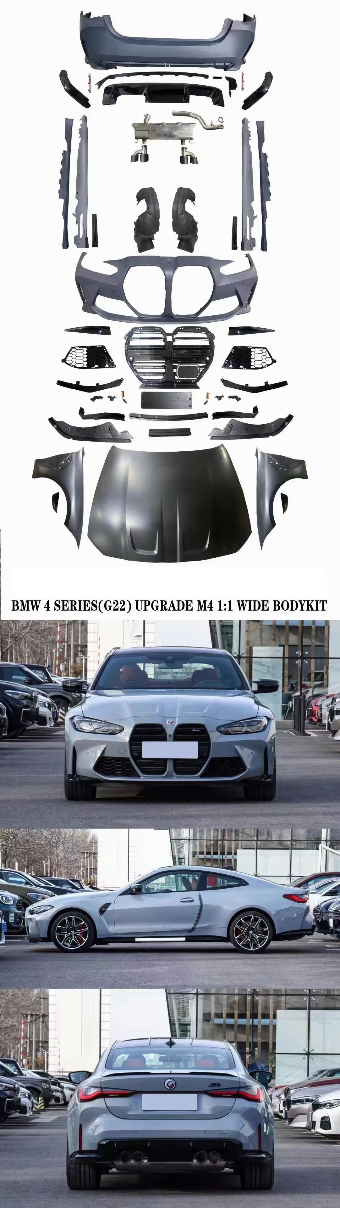 Whole Wide kit G22 M4 Look Body Kit for BMW 4 Series G22 G23 Upgrade M4 Style Car Bumpers 1:1 hood fender with acc hole