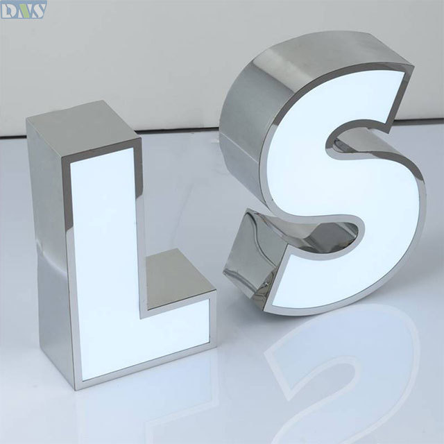 Storefront acrylic letter box 3d led letters electronic sign board outdoor silver brushed mirror letters