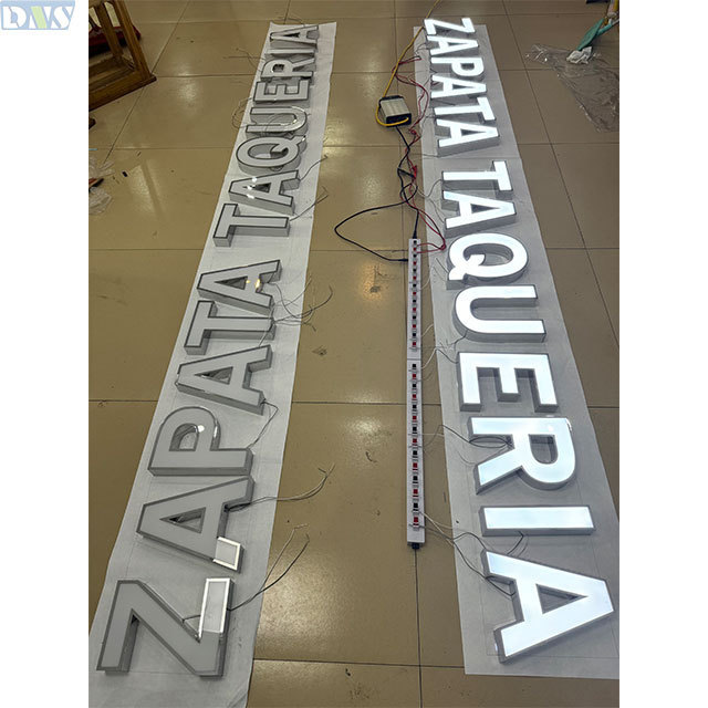 Storefront acrylic letter box 3d led letters electronic sign board outdoor silver brushed mirror letters