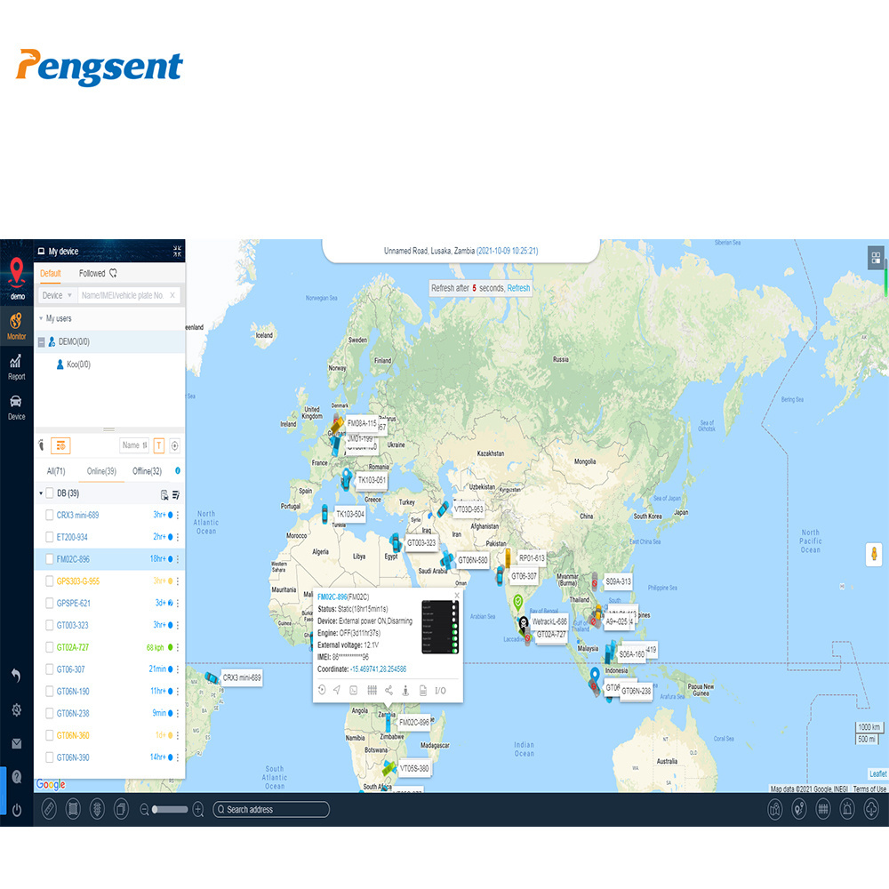 Pengsent Vehicle Gps Tracking Device Gps Tracker Location Track System Platform tracking Software