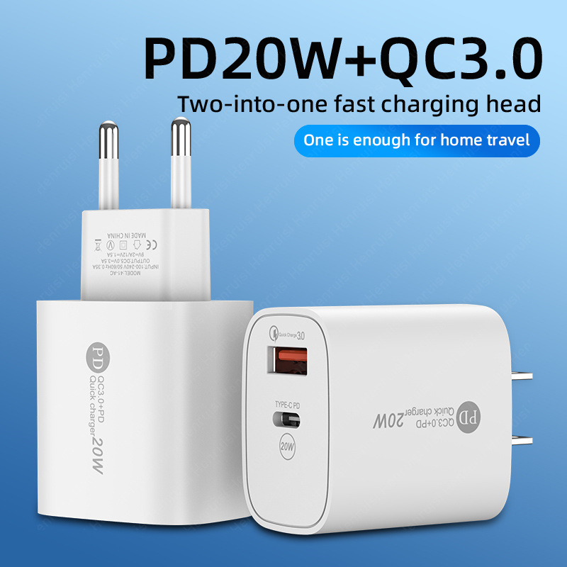 Dual pots 18W USB 20W PD Quick Charging Charger Universal Application For Iphone For Huawei For Xiaomi