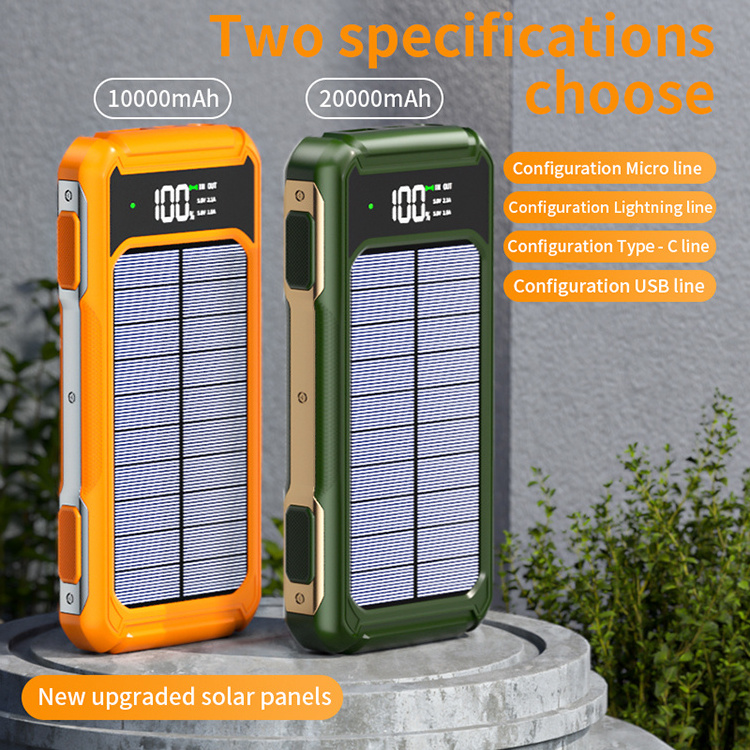 Solar Charger 10000mAh Power Bank for Outdoor Camping Portable Battery External Solar Panel Battery Pack Power Bank with Cable