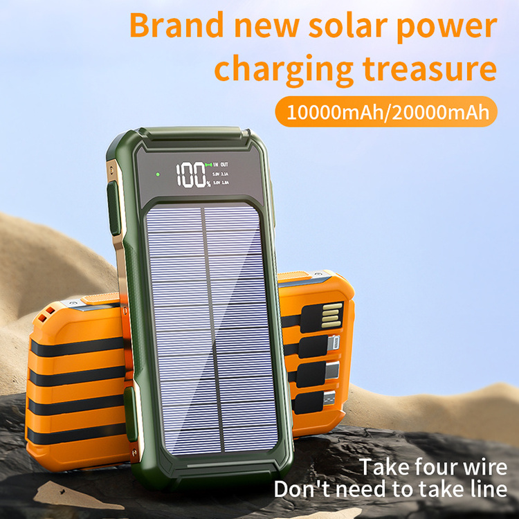 Solar Charger 10000mAh Power Bank for Outdoor Camping Portable Battery External Solar Panel Battery Pack Power Bank with Cable