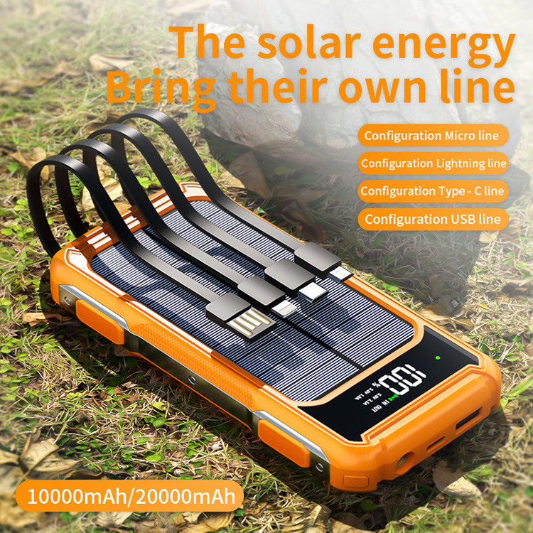 Solar Charger 10000mAh Power Bank for Outdoor Camping Portable Battery External Solar Panel Battery Pack Power Bank with Cable