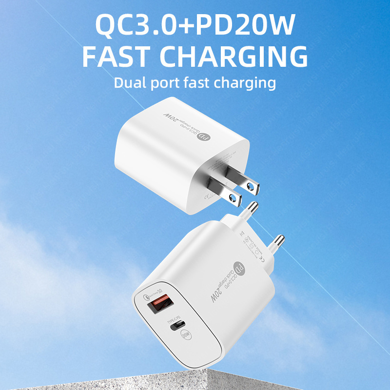 Dual pots 18W USB 20W PD Quick Charging Charger Universal Application For Iphone For Huawei For Xiaomi