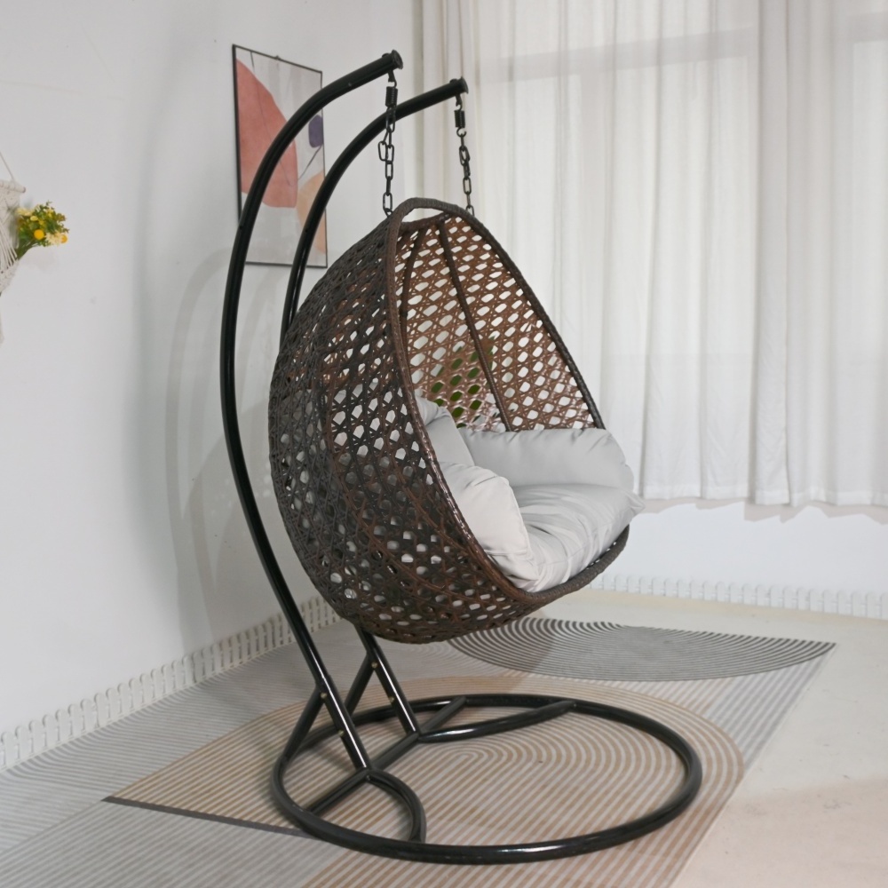 Indoor Bedroom Hammock Nest Egg Hanging Basket Curved Rattan Outdoor Garden Metal Chinese Swing Chair