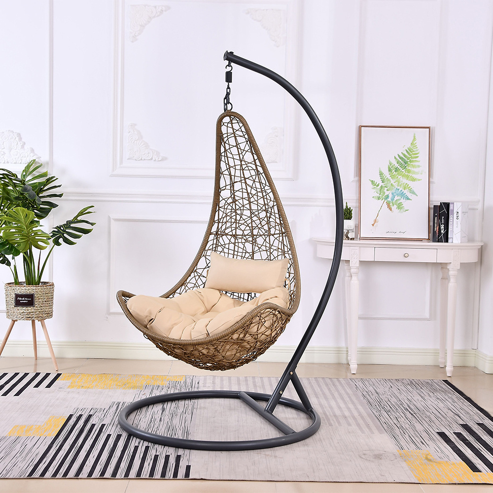 Wholesale Basket Steel Wicker Rattan Swing Seat Outdoor Furniture Patio Chair Hanging Garden Swing Maple Chair With Cushion