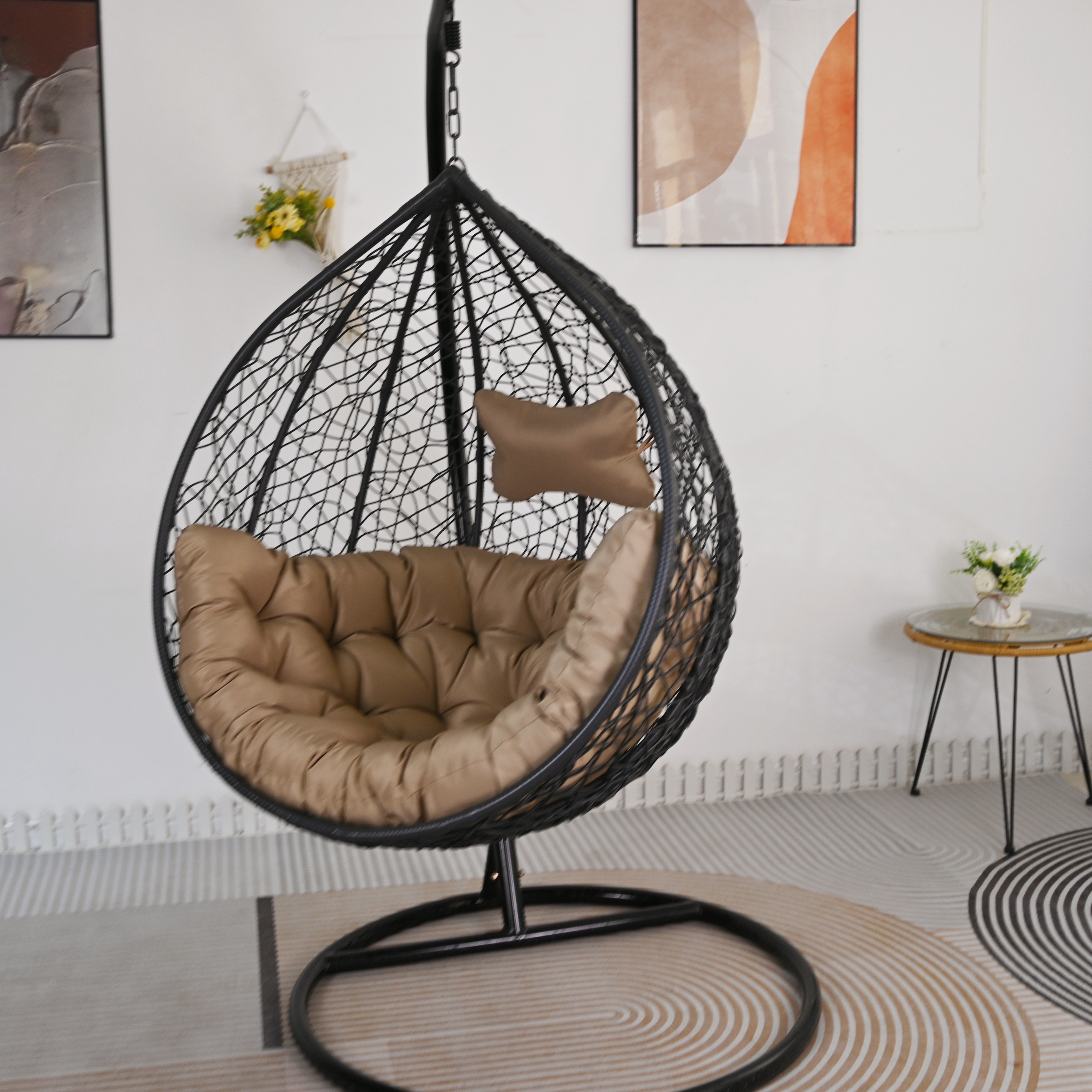 Patio Hanging Egg Chair Outdoor Garden Hammock Swing Hanging Chair Balcony Ceiling Rocking Swing Chair With Cushion