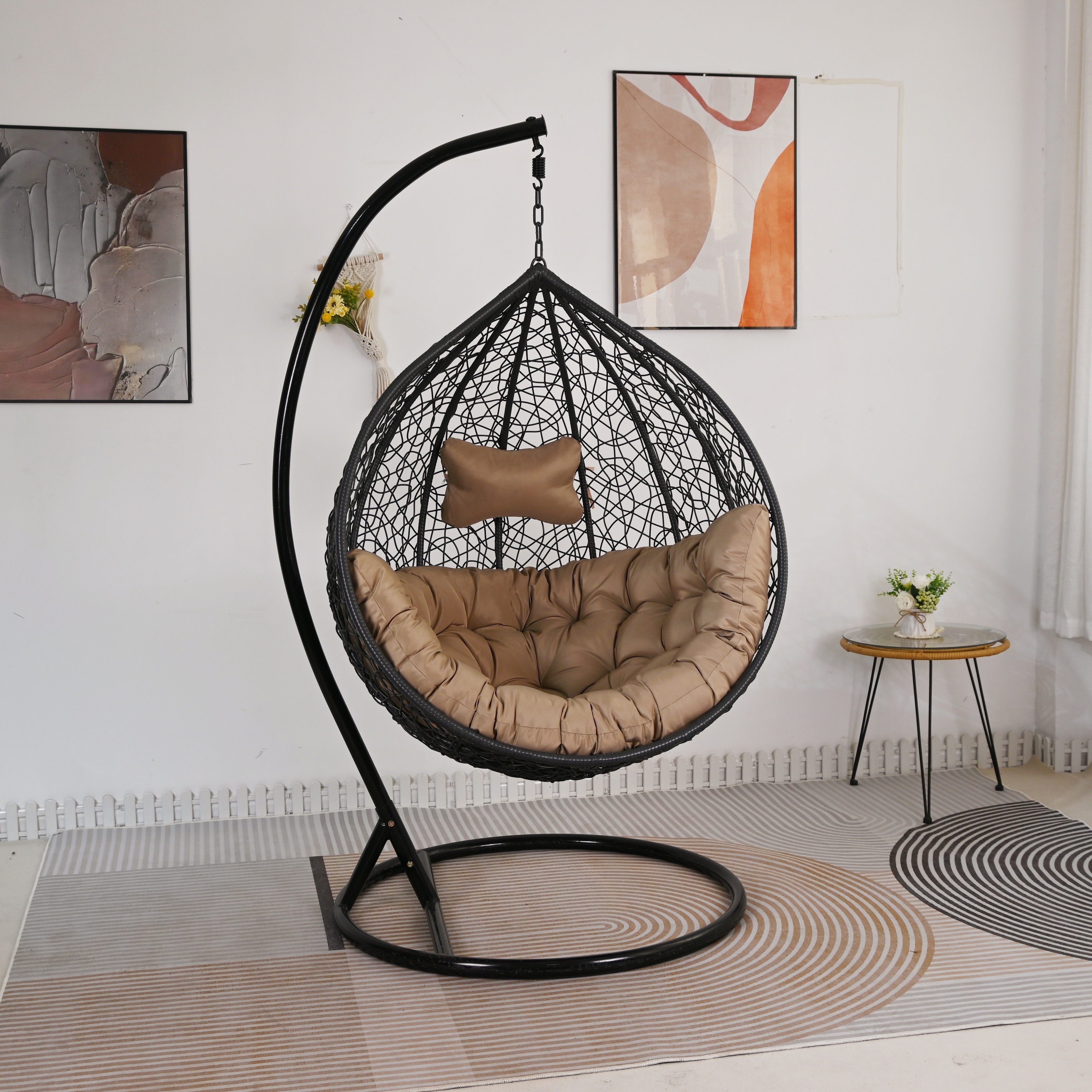 Patio Hanging Egg Chair Outdoor Garden Hammock Swing Hanging Chair Balcony Ceiling Rocking Swing Chair With Cushion