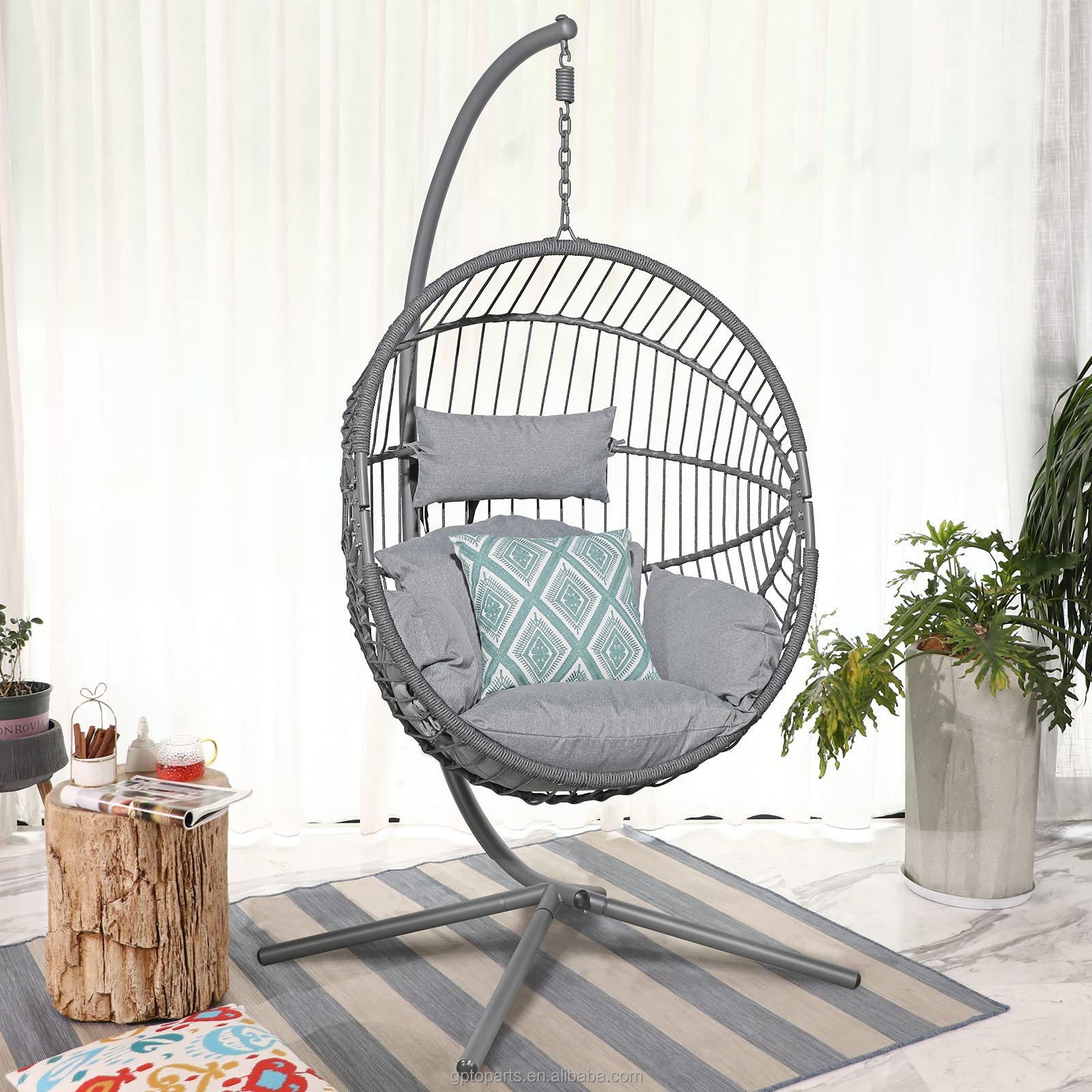 2024 New Product !Outdoor Egg Swing Chair Hanging Rattan Garden Outdoor Furniture Hanging Patio Swing Chair with Stand OEM