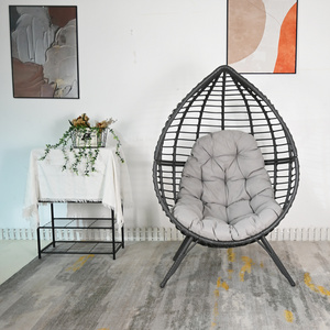 Hand Made Woven Outdoor Indoor Garden Patio Furniture Wicker Swings Foldable Rattan Oval Egg Hanging Chairs Base with Stand