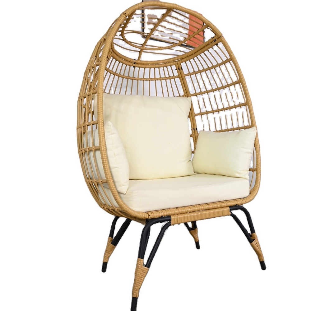 Outdoor Patio Garden Furniture Wicker PE Rattan Single Swing Hanging Egg Lazy Deck Metal Daybed Chair Seating Sunbed Hammock