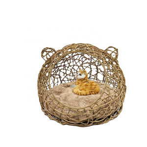 Comfortable Cat Sleep Pet Nest Wicker Rattan Pet Bed Pet Dog Tent Bed House