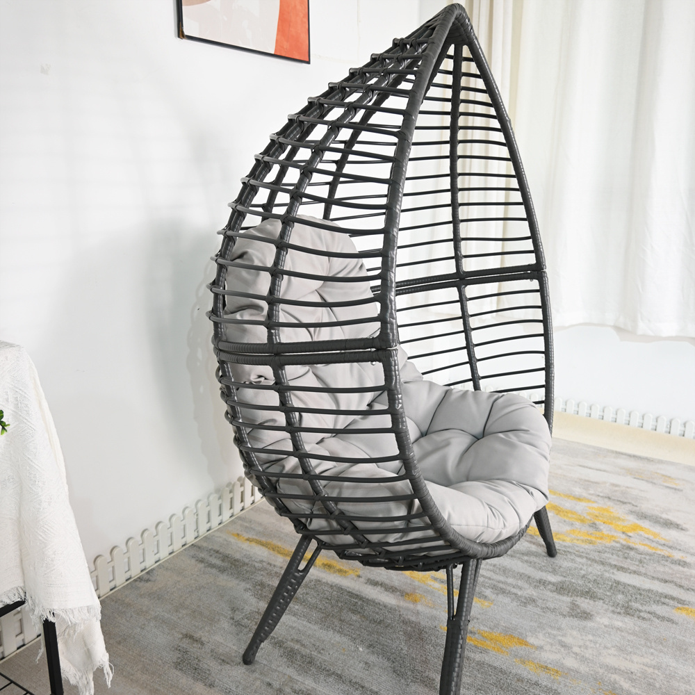 Hand Made Woven Outdoor Indoor Garden Patio Furniture Wicker Swings Foldable Rattan Oval Egg Hanging Chairs Base with Stand