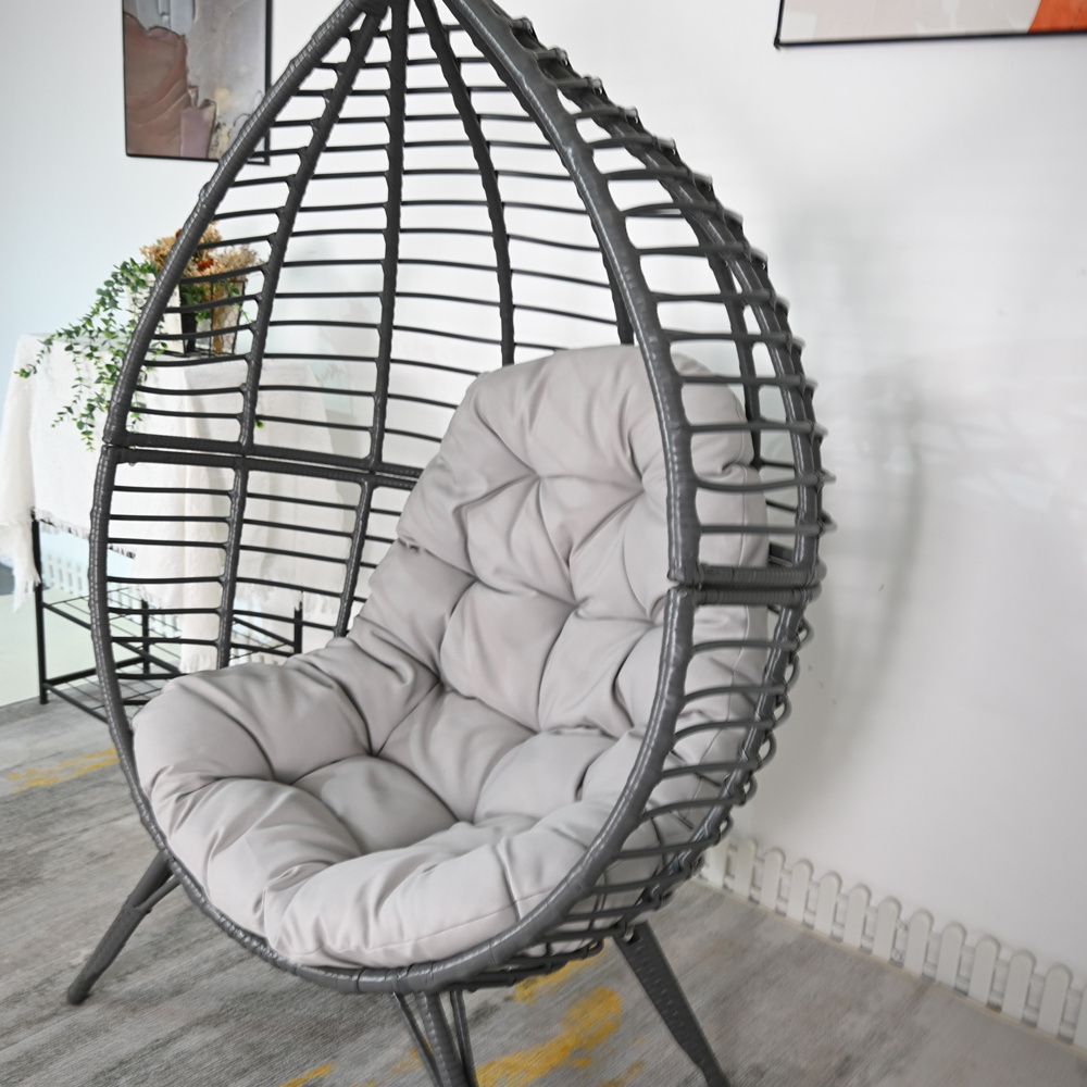 Hand Made Woven Outdoor Indoor Garden Patio Furniture Wicker Swings Foldable Rattan Oval Egg Hanging Chairs Base with Stand