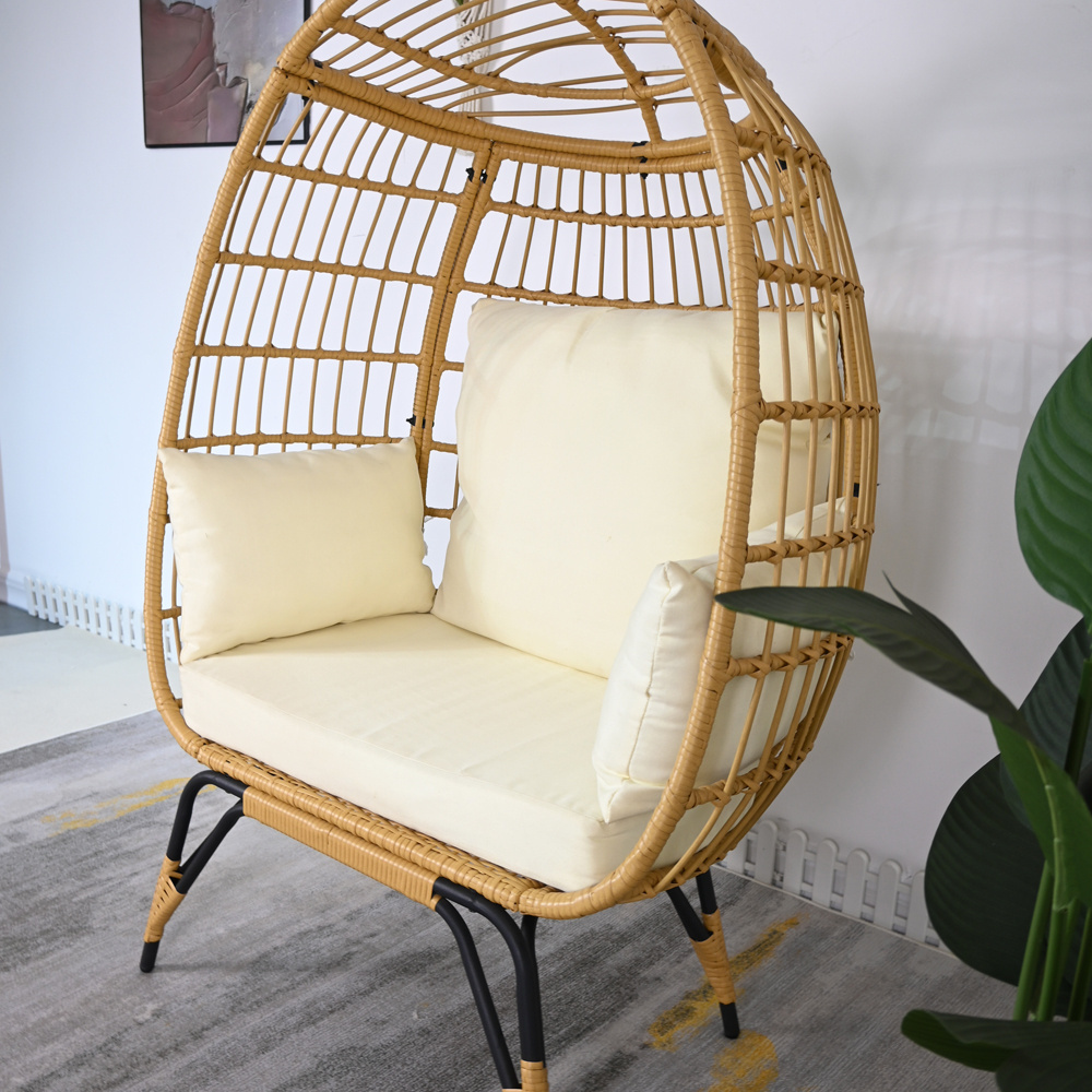 Outdoor Patio Garden Furniture Wicker PE Rattan Single Swing Hanging Egg Lazy Deck Metal Daybed Chair Seating Sunbed Hammock