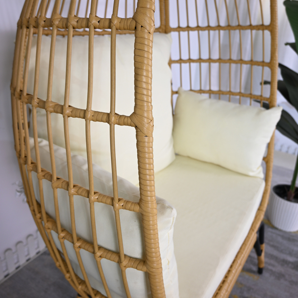 Outdoor Patio Garden Furniture Wicker PE Rattan Single Swing Hanging Egg Lazy Deck Metal Daybed Chair Seating Sunbed Hammock