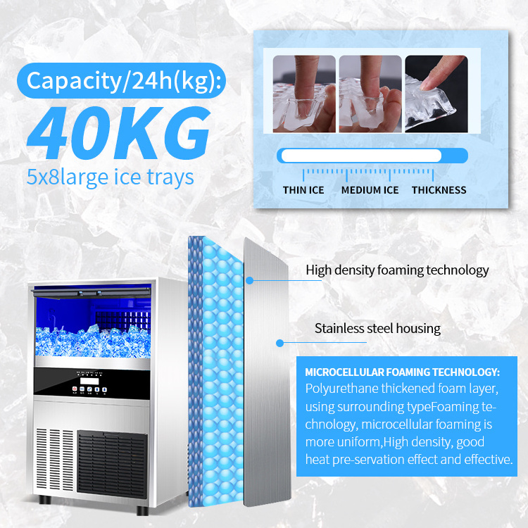 GQ 40 Stainless Steel High Quality Ice Cube Making Machine Snow Flake square Crystal Clear Ice Maker