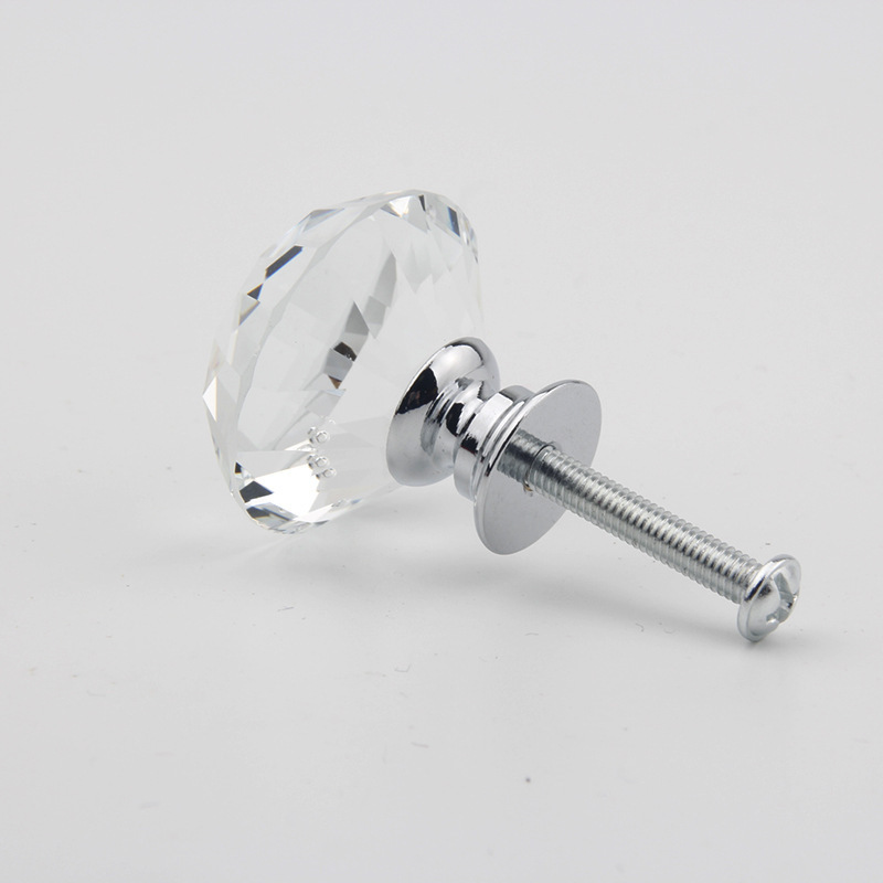 30MM Clear Crystal Glass Door Knobs With Screw Aluminum Alloy Furniture Handle For Drawer Wardrobe