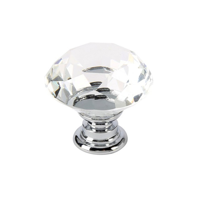 30MM Clear Crystal Glass Door Knobs With Screw Aluminum Alloy Furniture Handle For Drawer Wardrobe