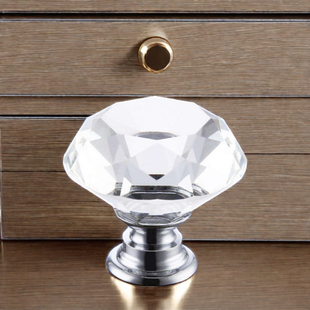 30MM Clear Crystal Glass Door Knobs with Screw Aluminum Alloy Furniture Handle for Kitchen Bedroom Dresser or Villa Use