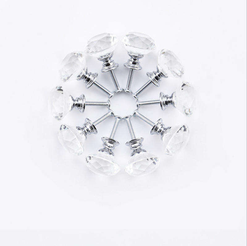 30MM Clear Crystal Glass Door Knobs with Screw Aluminum Alloy Furniture Handle for Kitchen Bedroom Dresser or Villa Use