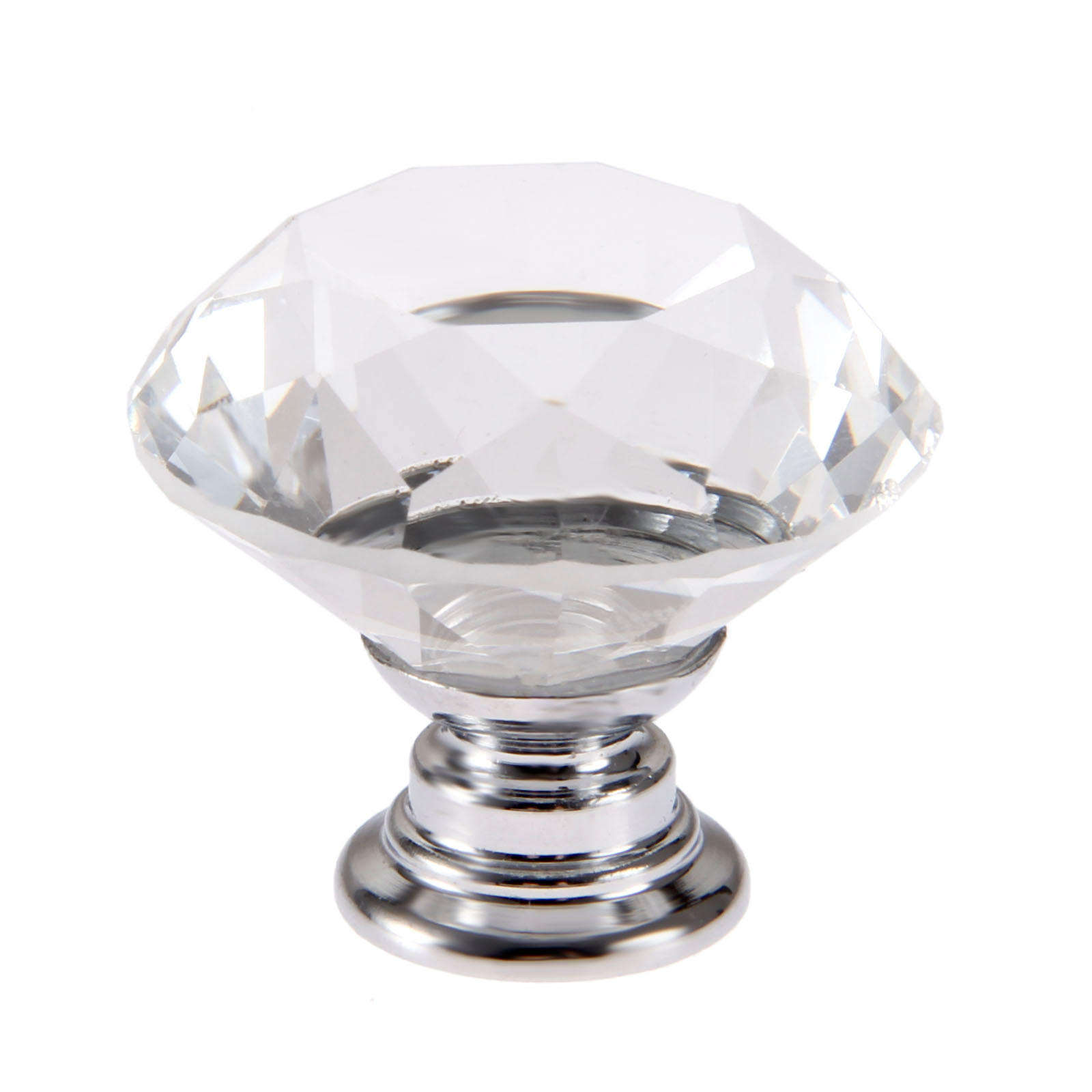 30MM Clear Crystal Glass Door Knobs with Screw Aluminum Alloy Furniture Handle for Kitchen Bedroom Dresser or Villa Use