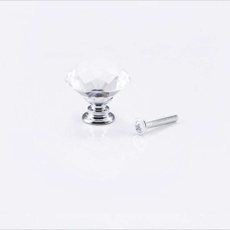 30MM Clear Crystal Glass Door Knobs with Screw Aluminum Alloy Furniture Handle for Kitchen Bedroom Dresser or Villa Use