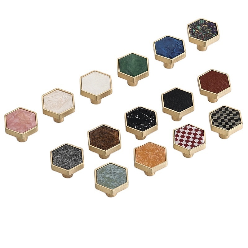 White Nordic Fashion Colorful Hexagon Cabinet Drawer Knobs Brushed Brass Dresser Handles Kitchen Bedroom Dining Room Decorative