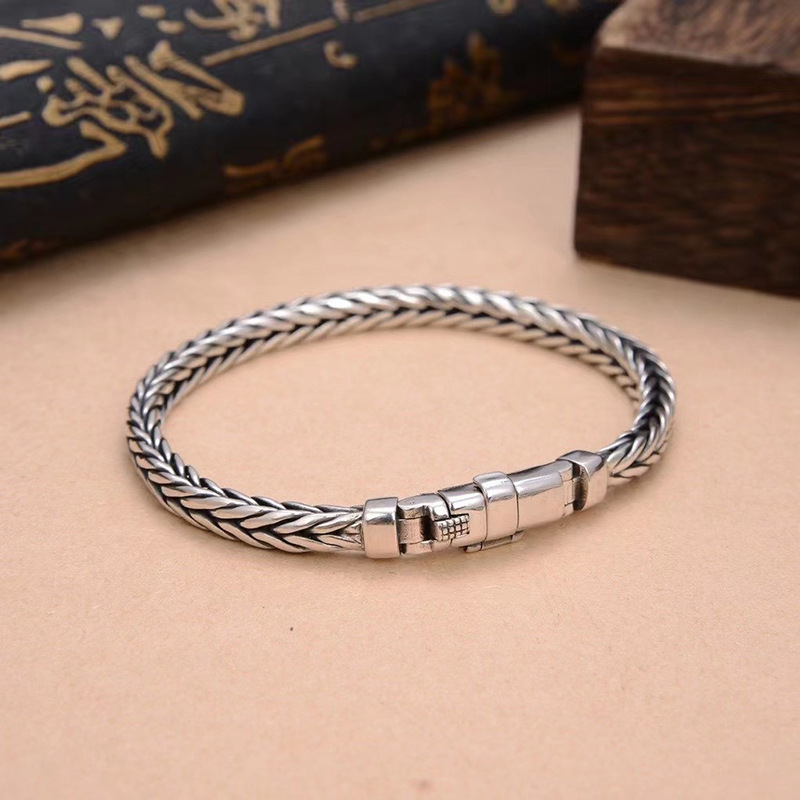 S925 Sterling Silver Bracelet for Men and Women Handmade Woven Chains Couple Fine Jewelry Bracelets & Bangles