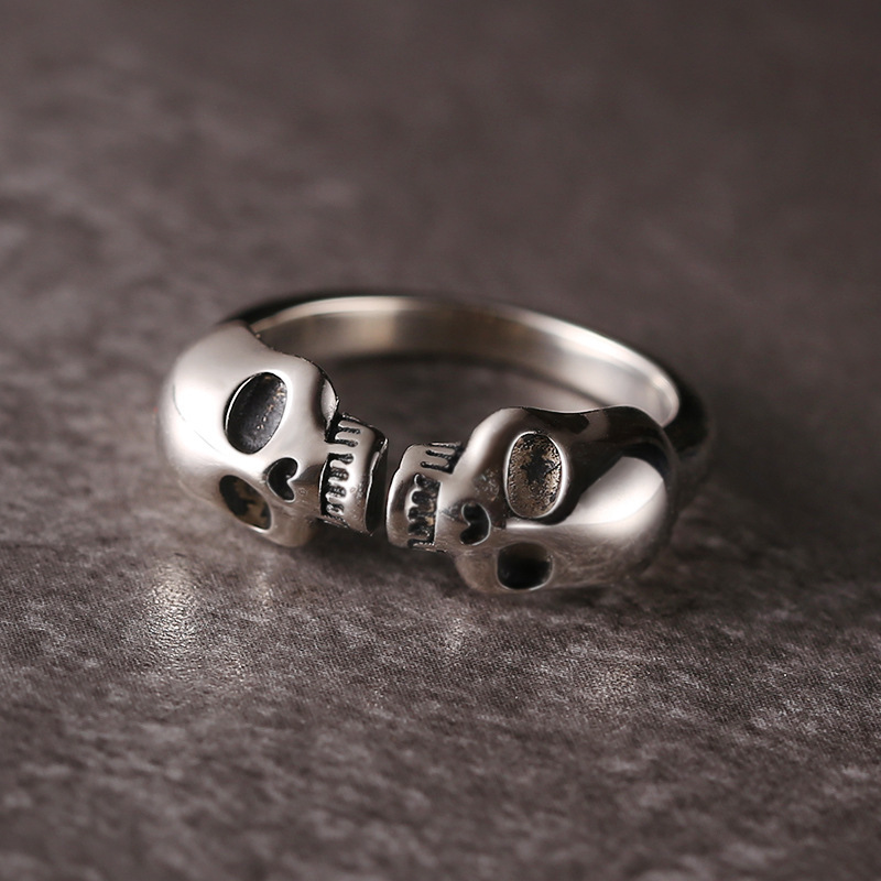 S925 Sterling Silver Ring Men's and Women's Retro Skeleton Skull Simple Open Ring Jewelry