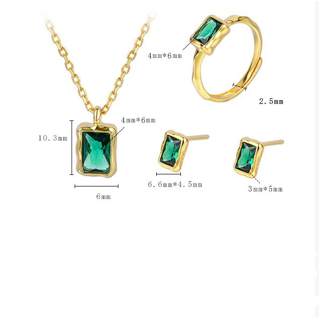 Sterling Silver 925 Jewelry Wedding Set for Women Inlaid Crystal Tourmaline Gold Plated Ring Necklace Earrings Jewelry Wholesale