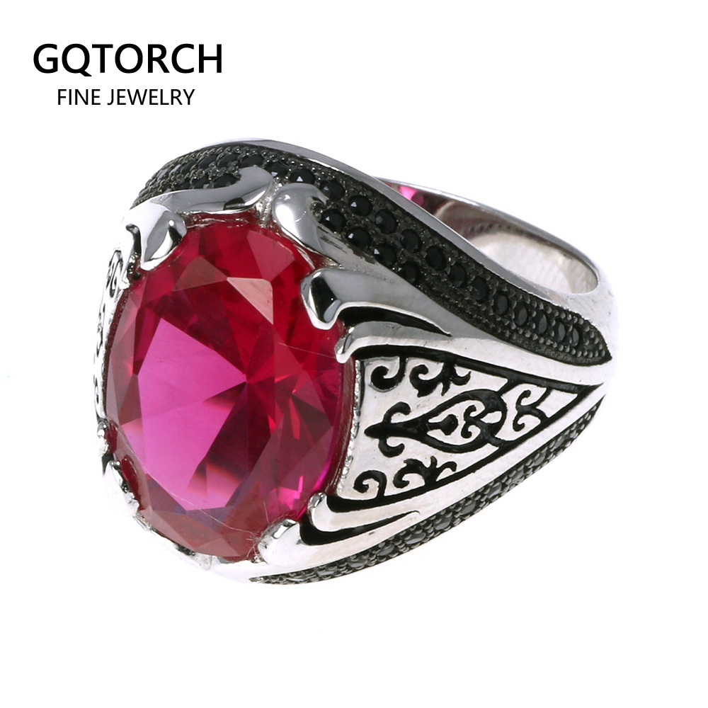 925 Sterling Silver Jewelry Men Rings Luxury Turkish Rings Silver Men Crystal Zircon Ring