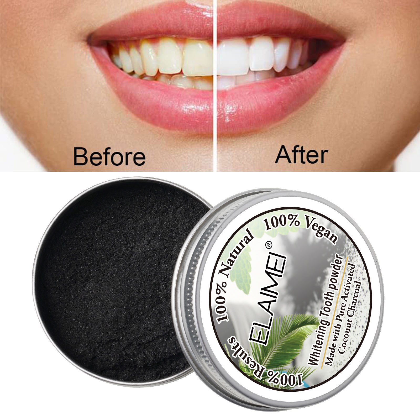 Teeth Whitening Remineralizing Bentonite Clay Coconut Activated Bamboo Charcoal Black Herbal Tooth Powder