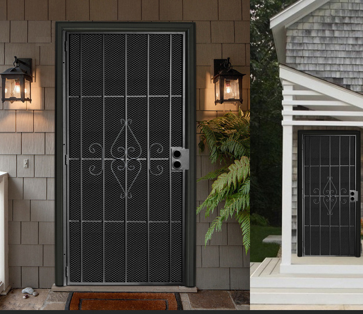 Double door grill design iron steel for home house single gate residential main  out metal safety with front security mesh doors