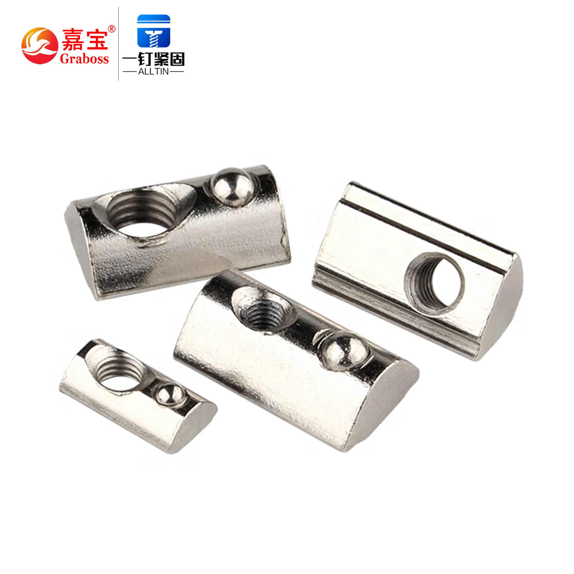 China manufactures carbon steel  Half Round Roll in Spring T Slot Nut for t-Slot M4/M5/M6/M8/M10  T-type slide nut