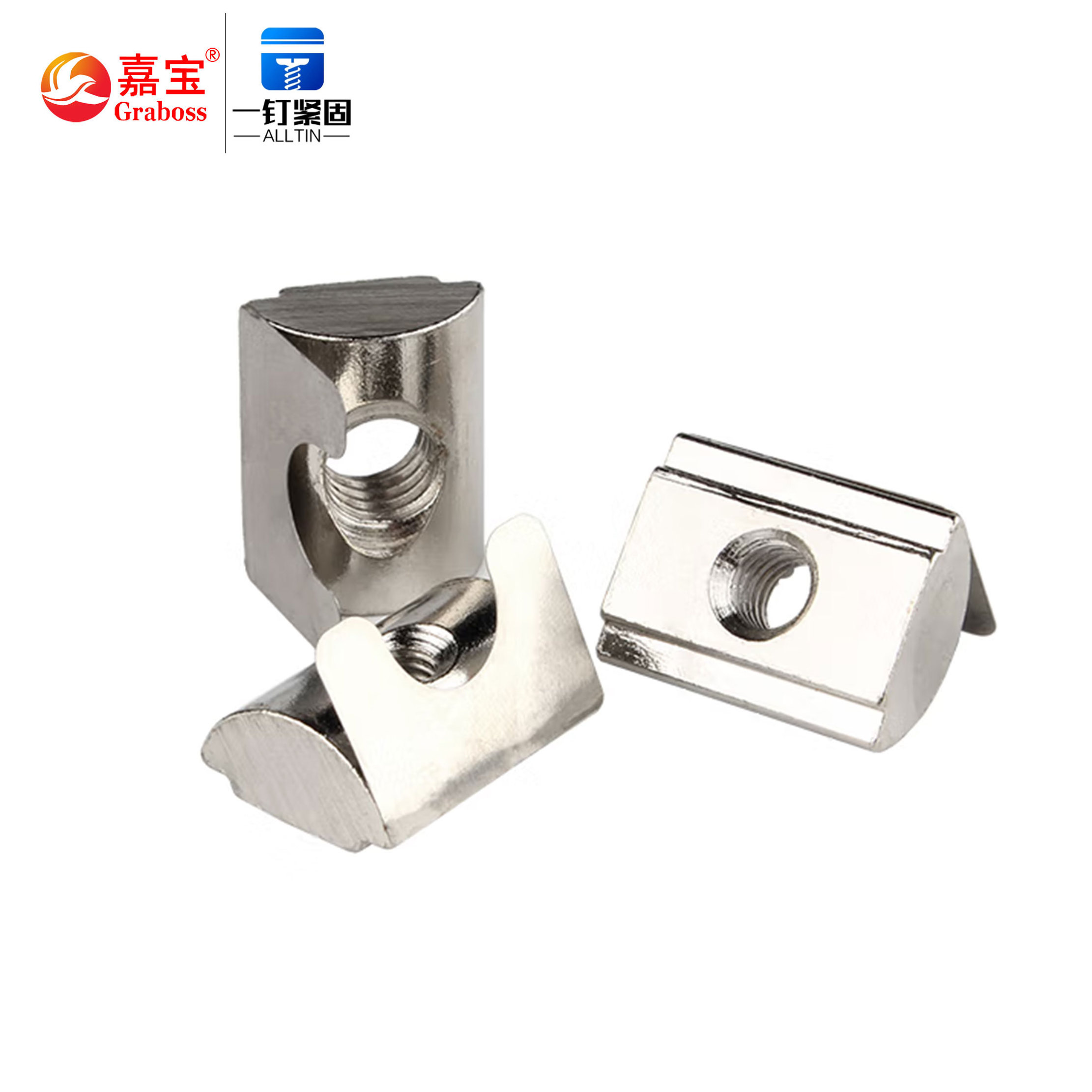 China manufactures carbon steel  Half Round Roll in Spring T Slot Nut for t-Slot M4/M5/M6/M8/M10  T-type slide nut