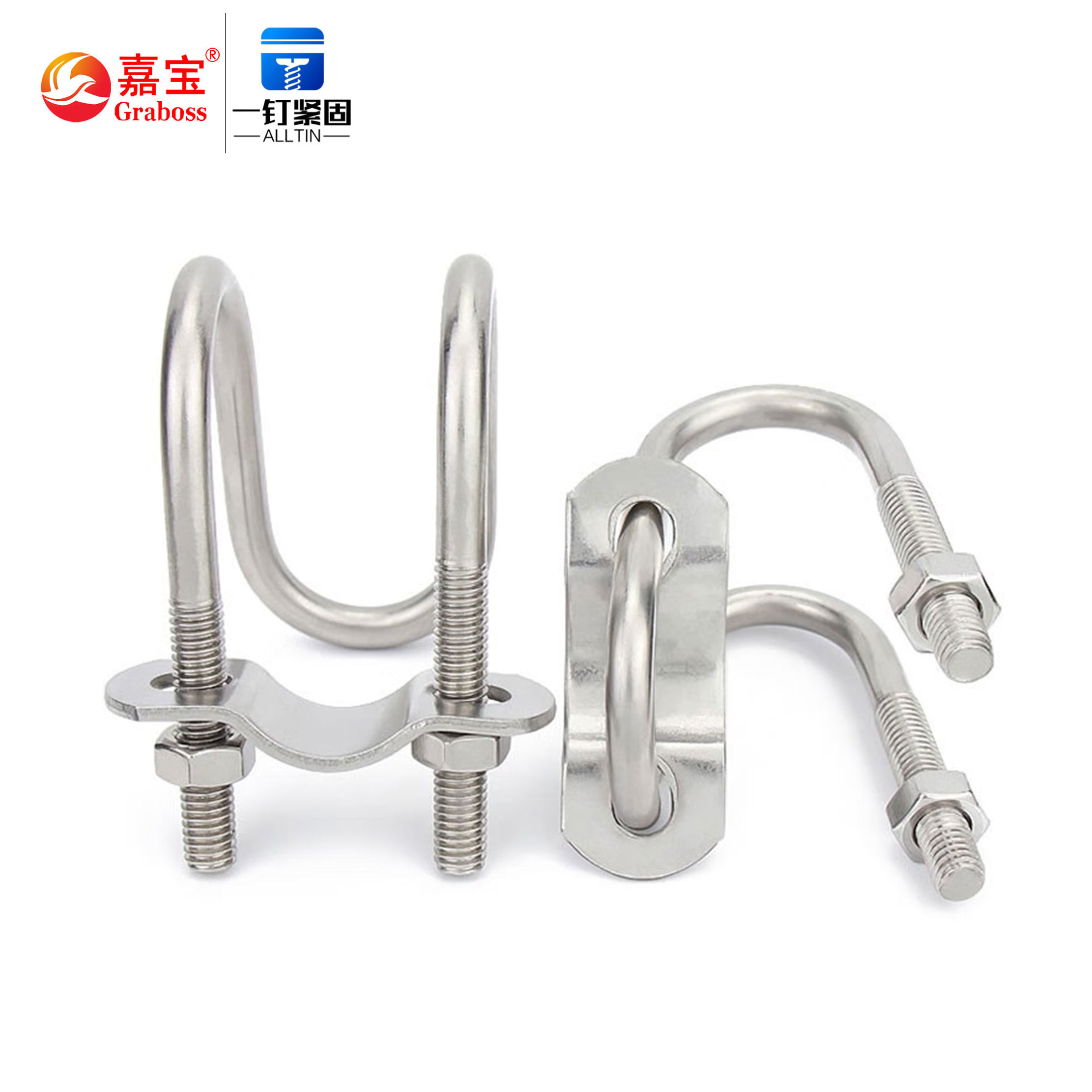 Customize various sizes 304/316 Stainless Steel Pipe Clamp Flat U Bolt Bending Nut Washer Truck U Bolt M6-M8