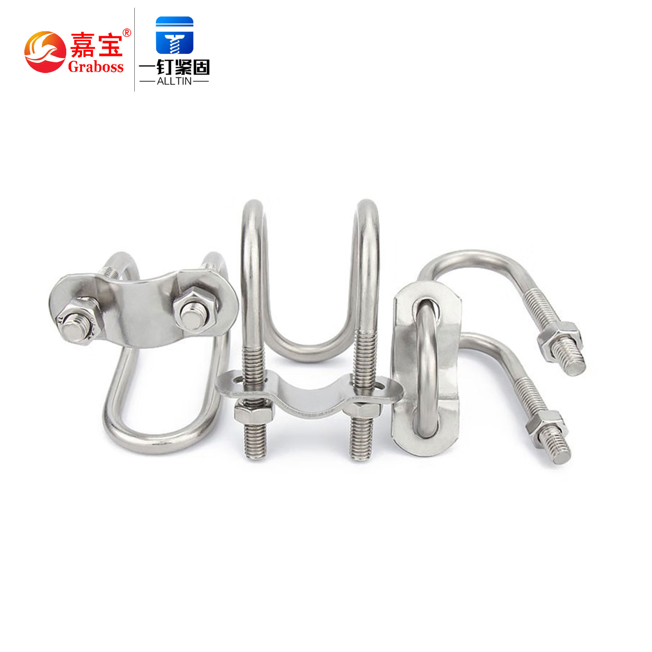 Customize various sizes 304/316 Stainless Steel Pipe Clamp Flat U Bolt Bending Nut Washer Truck U Bolt M6-M8