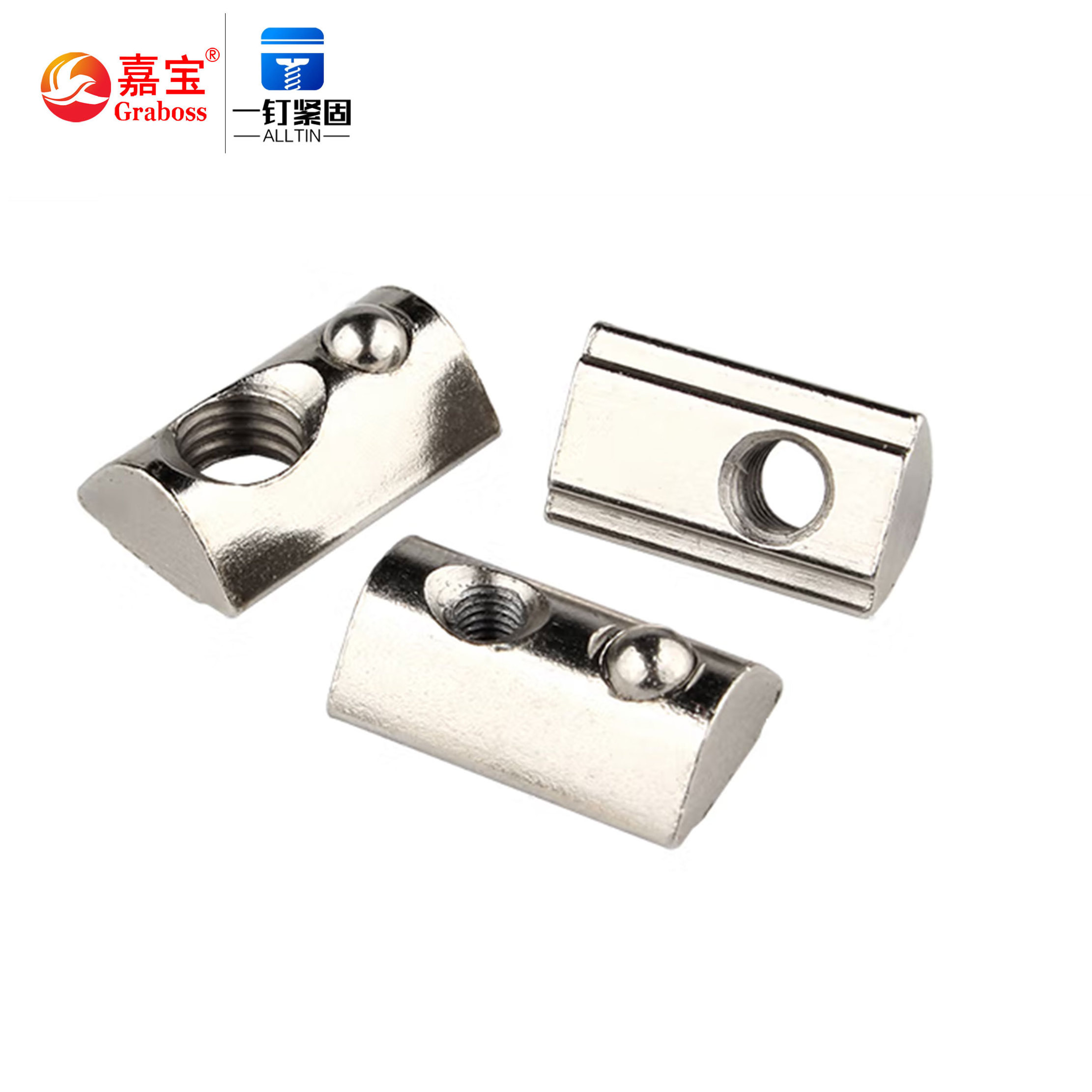 China manufactures carbon steel  Half Round Roll in Spring T Slot Nut for t-Slot M4/M5/M6/M8/M10  T-type slide nut