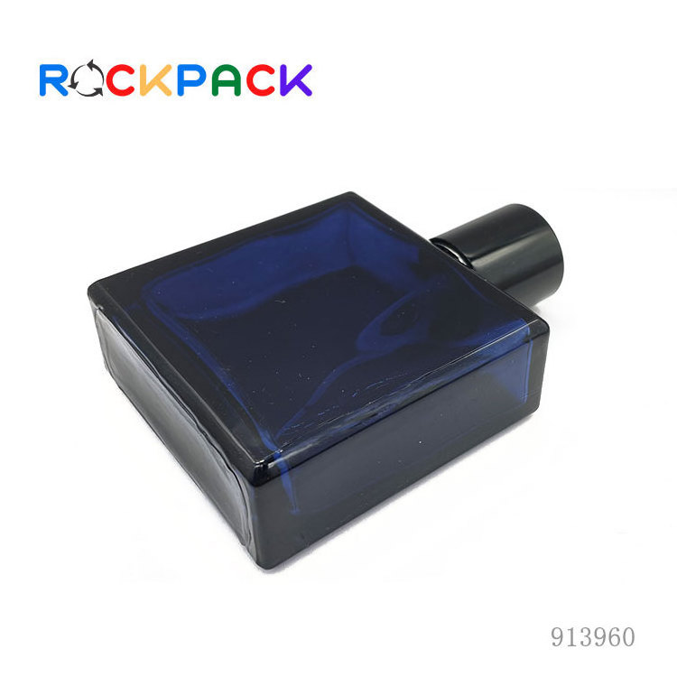 80ml Dark blue square cosmetic glass spray perfume bottle with cap