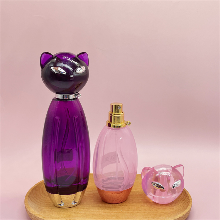 60ml 75ml Pink purple empty round cat shape perfume glass bottles