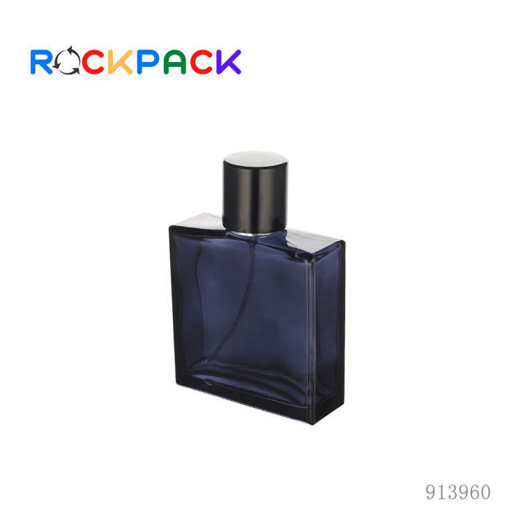 80ml Dark blue square cosmetic glass spray perfume bottle with cap