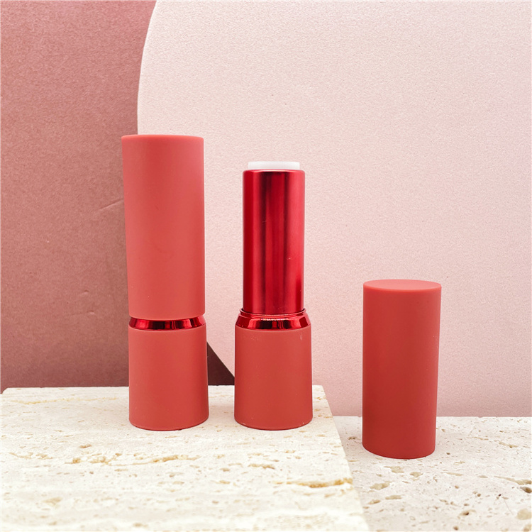 Round shape red color matte plastic lipgloss cosmetic empty lipstick tube packaging