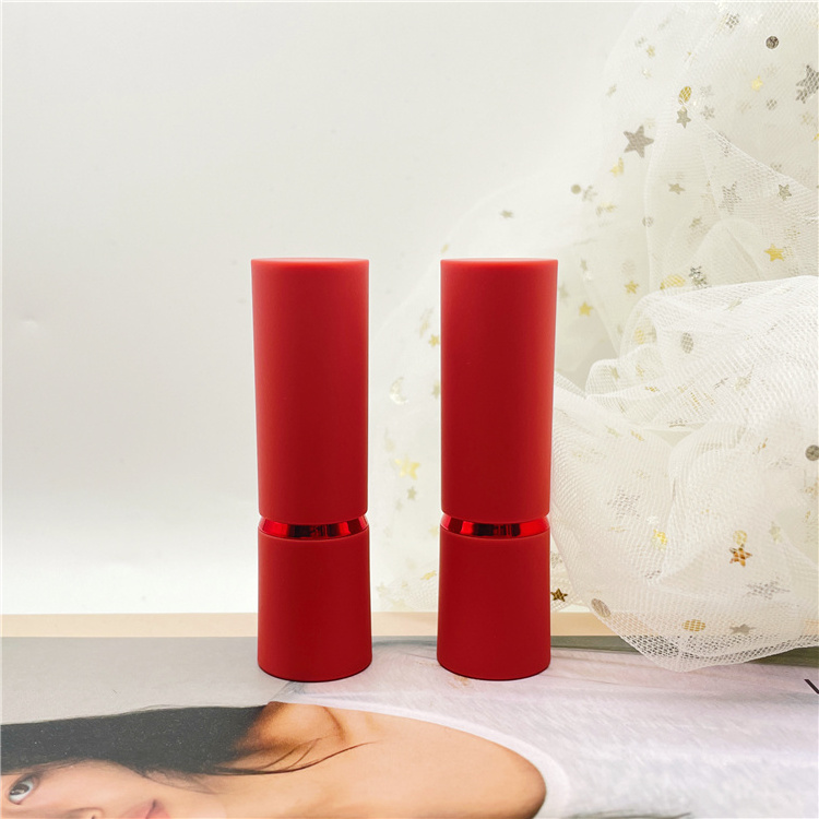 Round shape red color matte plastic lipgloss cosmetic empty lipstick tube packaging