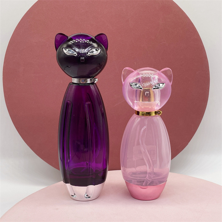 60ml 75ml Pink purple empty round cat shape perfume glass bottles