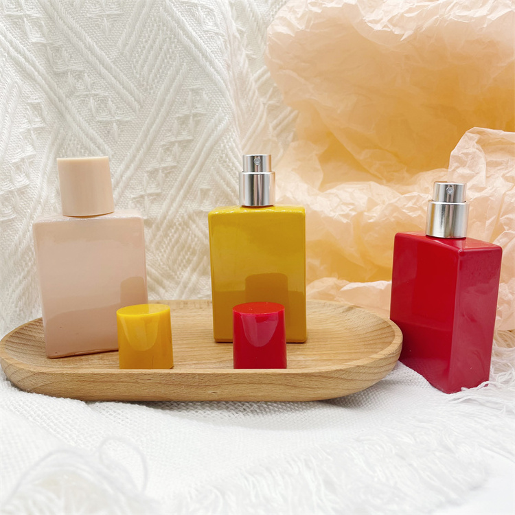 30ml Rectangle Shape Red Yellow Pink glass spray perfume bottles