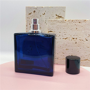 80ml Dark blue square cosmetic glass spray perfume bottle with cap