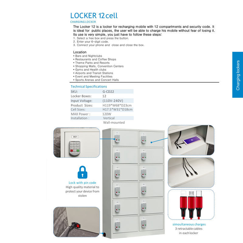 12-Slot wall-mounted Ipad/Iphone/Cell phone Locker Charging Station key locker storage locker with keypad access control