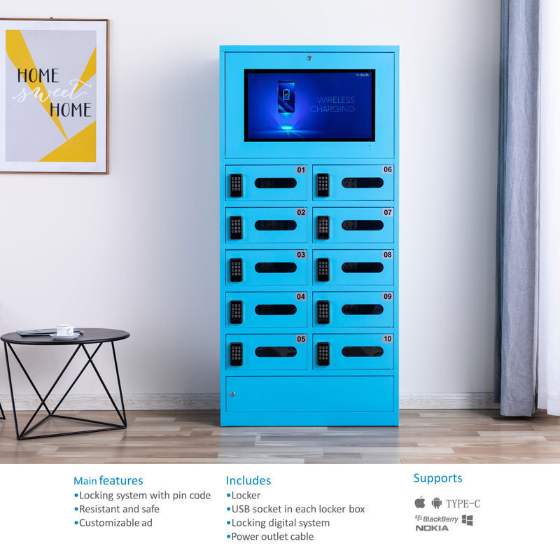 New arrival iphone charging station locker kiosk fast charge coin operated vending machine with LED screen Phone Storage Locker